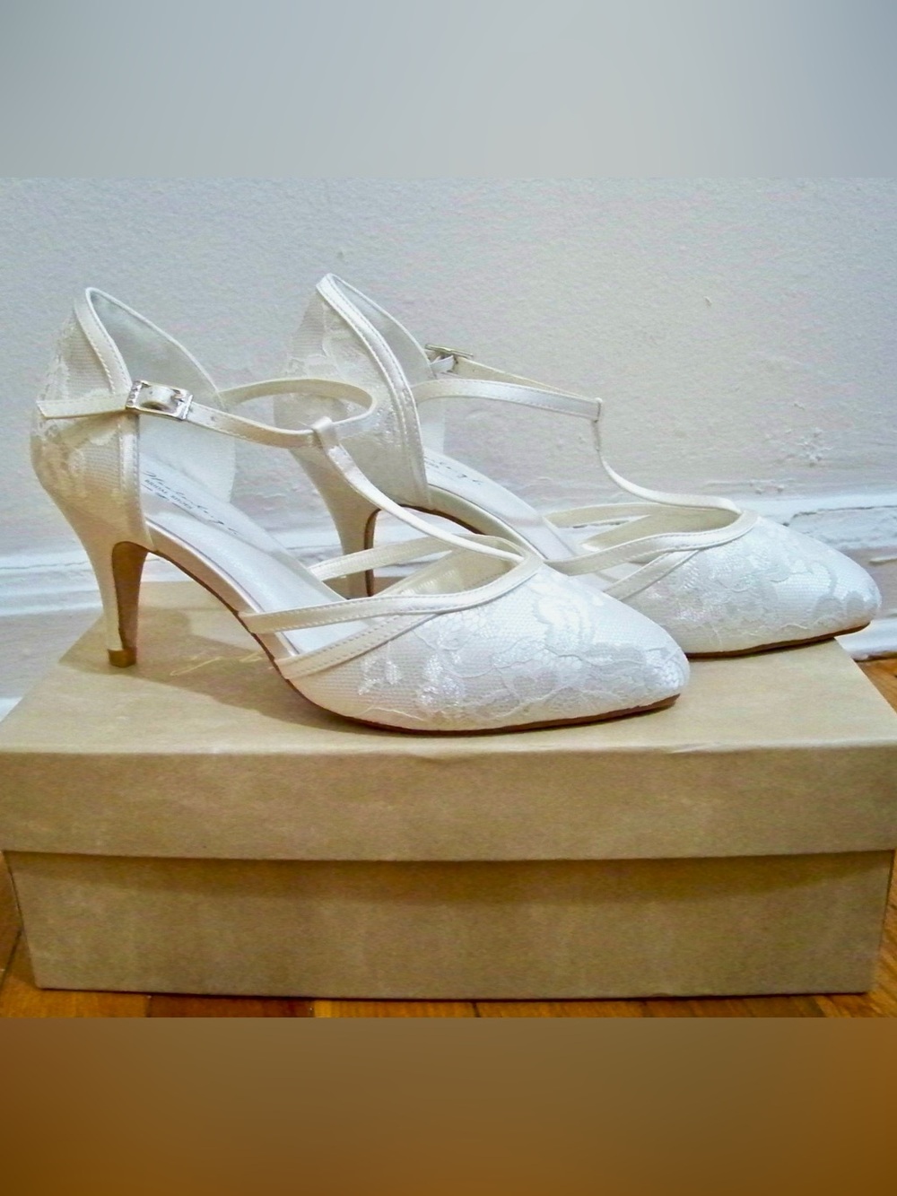 G. Westerleigh Bridal Lace T-Strap Heels
